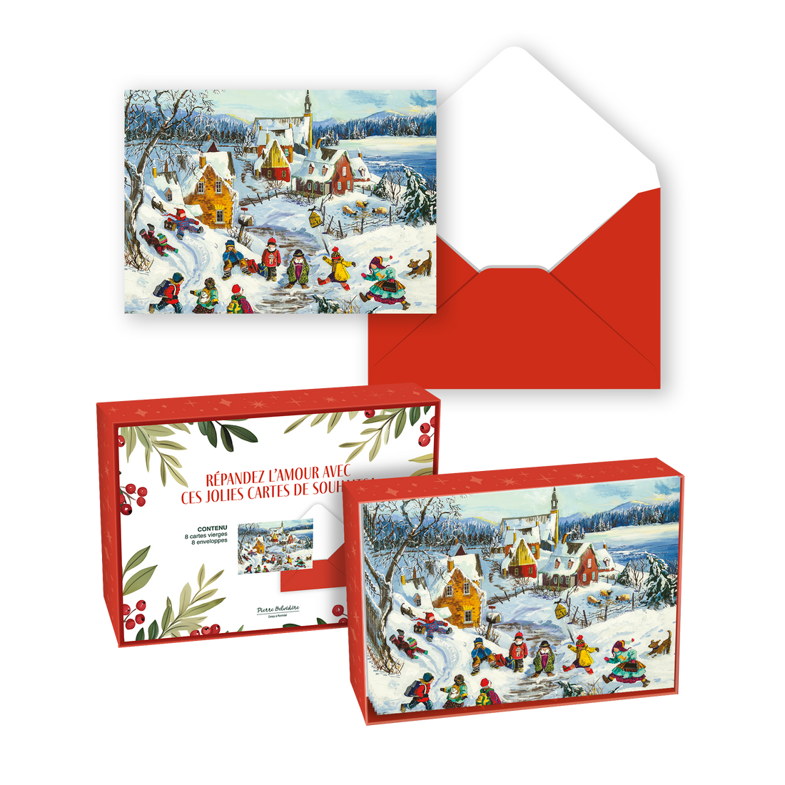 CARTE NOËL ENS./ 8 – LE VILLAGE EN PATINS (PAULINE PAQUIN)-2025 PBI AUTRES