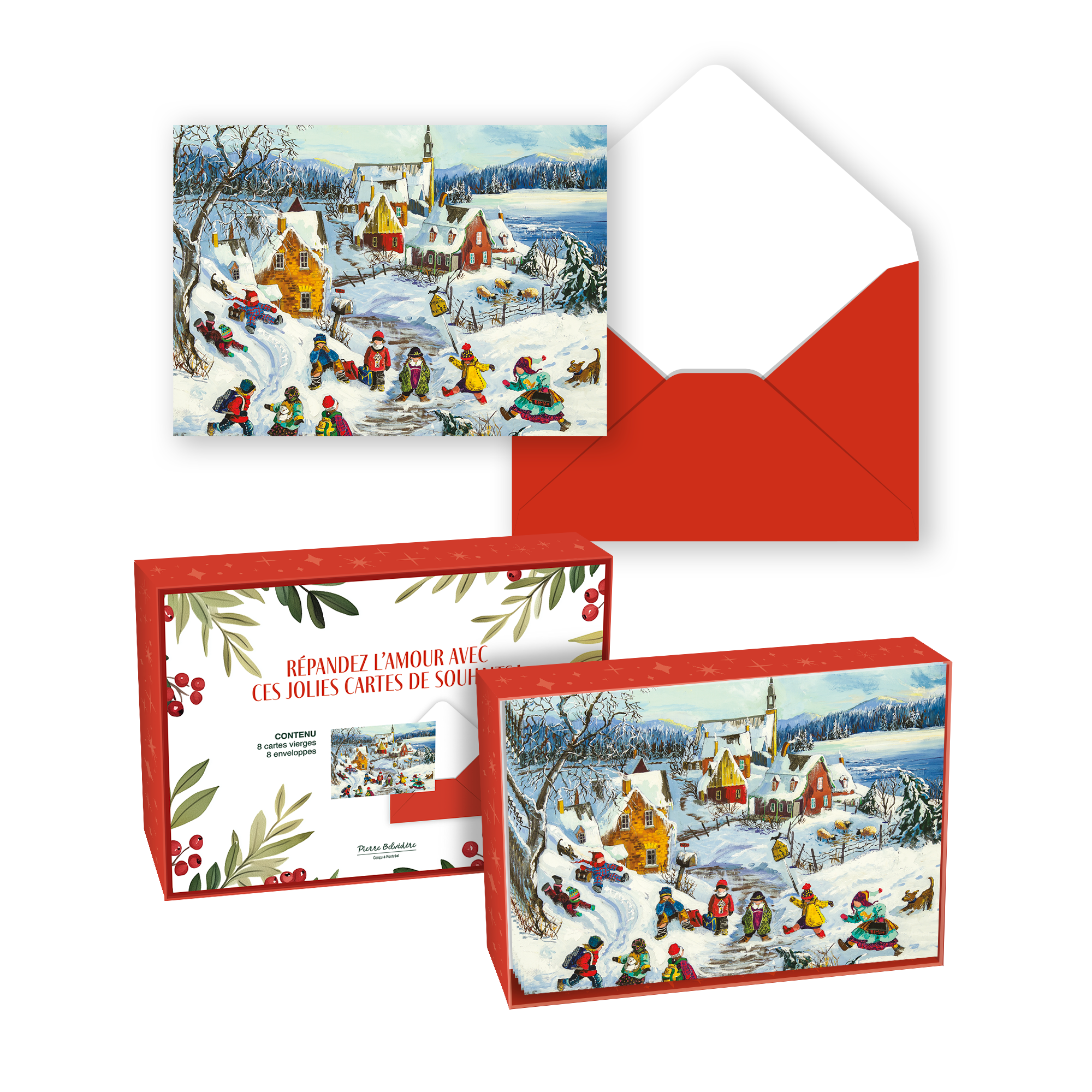 CARTE NOËL ENS./ 8 – LE VILLAGE EN PATINS (PAULINE PAQUIN)-2025 PBI AUTRES