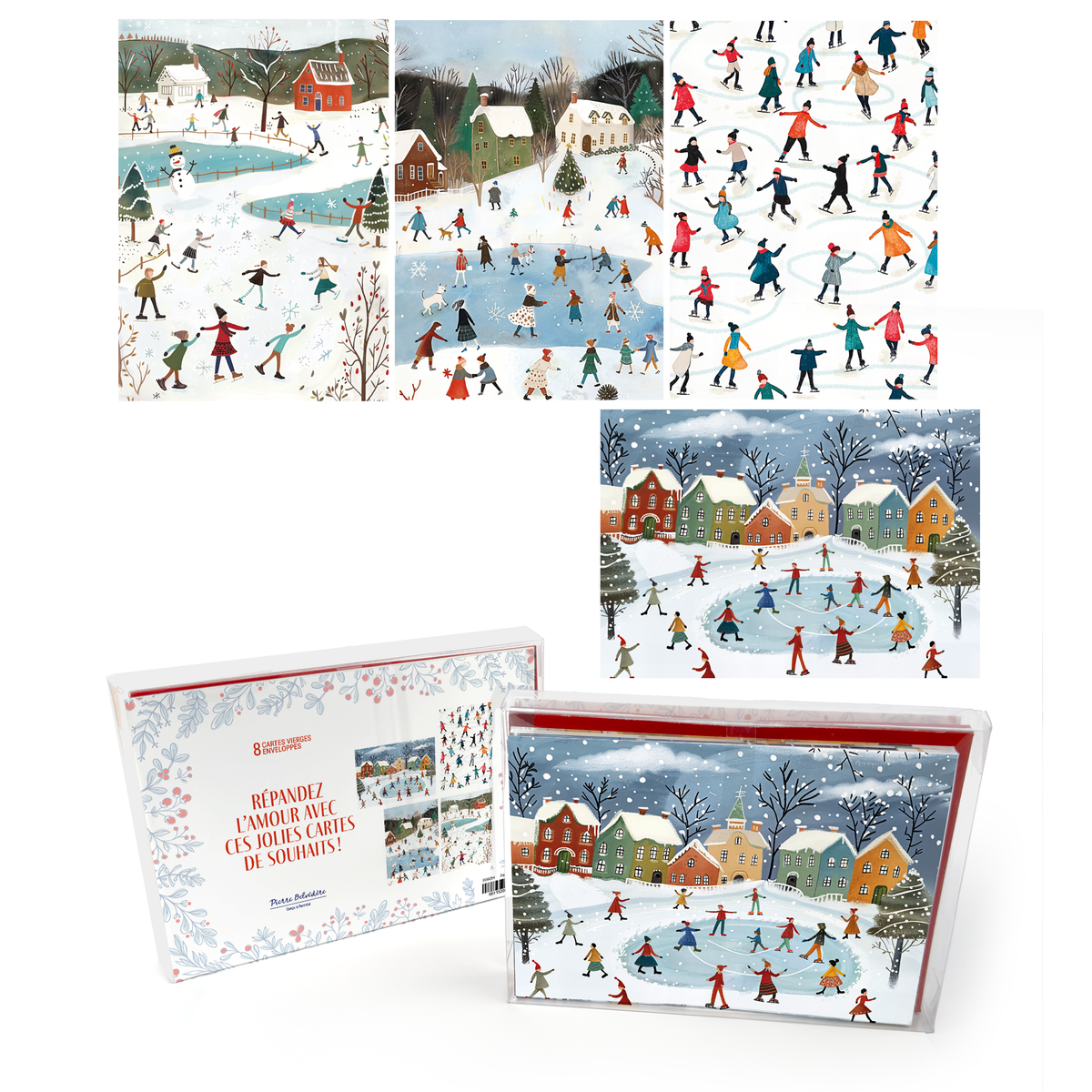 CARTES NOËL SIGNATURE - ENS. 8 - PATINEURS EN FÊTE - PBI AUTRES