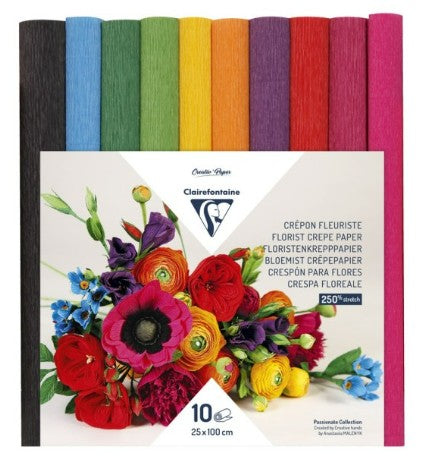 Papier Crépon:  10 rouleaux, 25x100cm, Assortiment vif