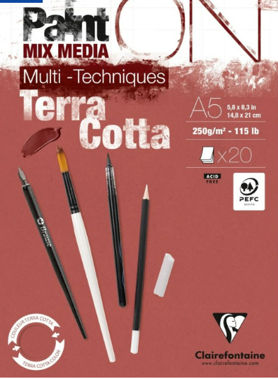 Bloc Paint'ON Terracotta collé 20 feuilles A5 250g CLAIREFONTAINE
