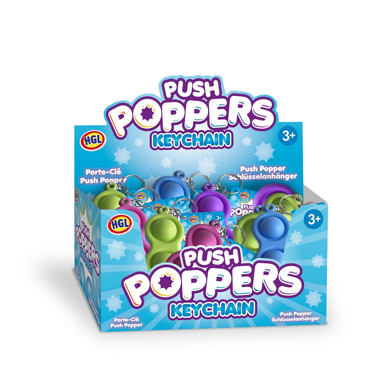 PORTE-CLÉS PUSH POPPERS (VENDU 48 UNITÉS - 4 COULEURS) ONE FOR FUN