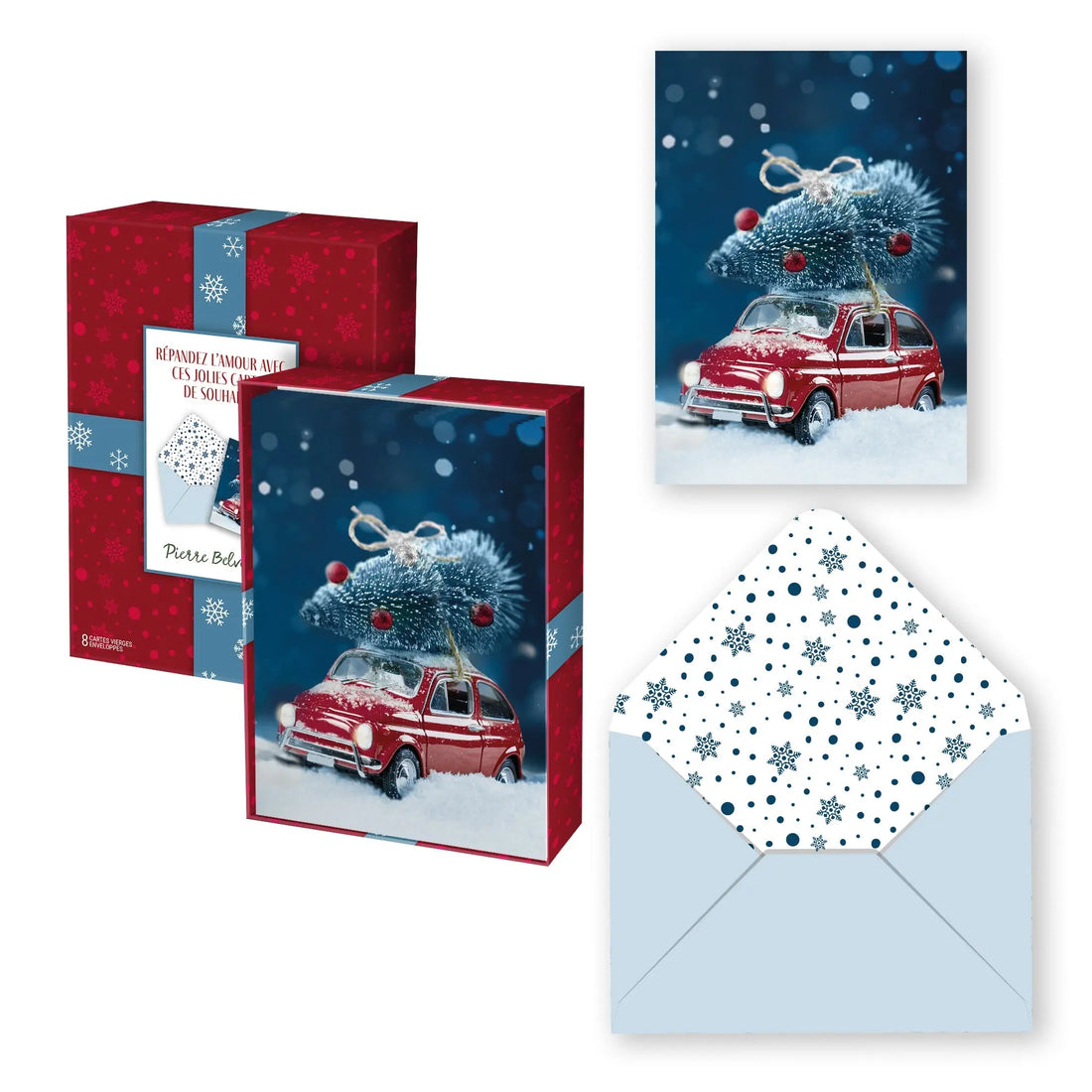CARTE NOËL ENS./ 8 VOITURE ROUGE PBI AUTRES
