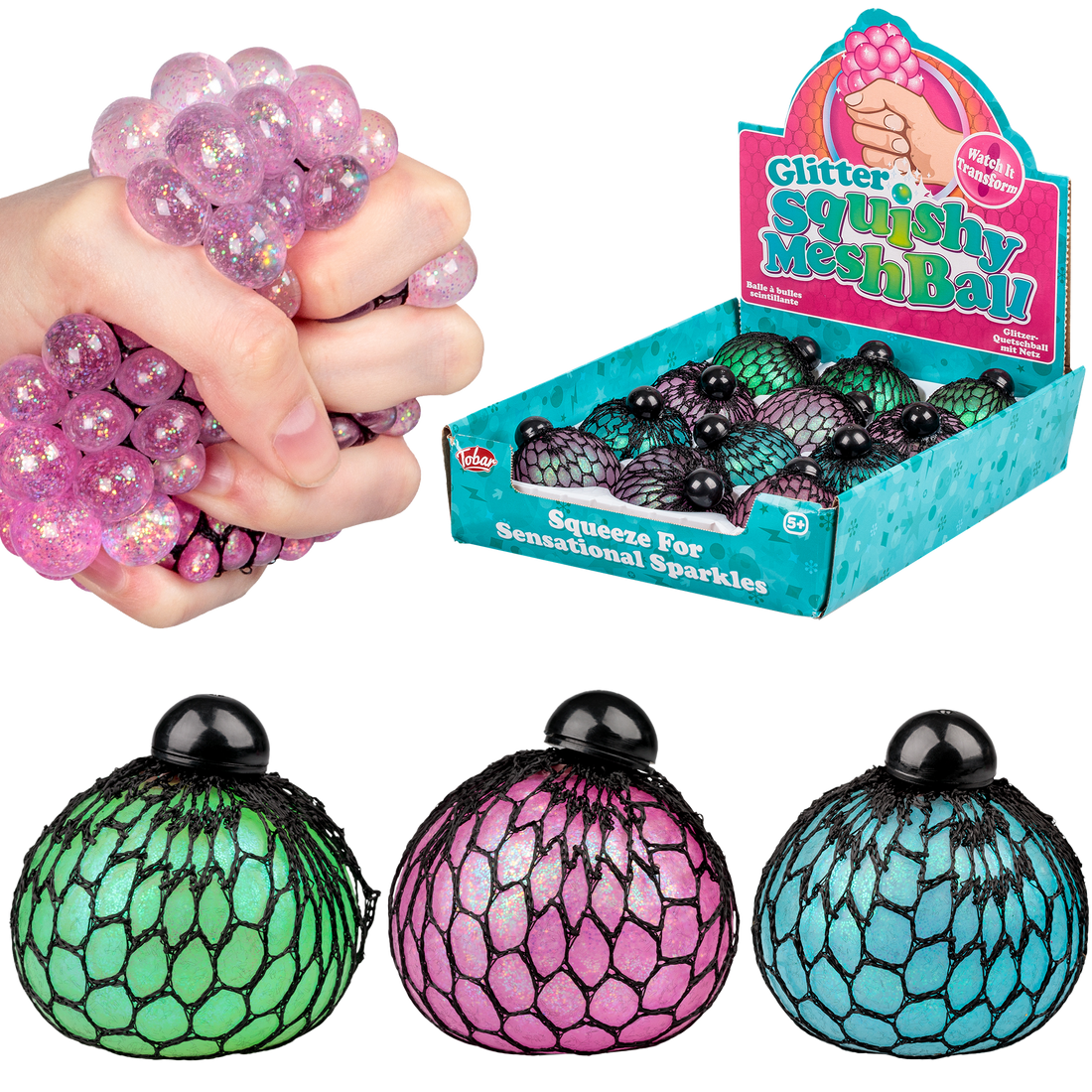 BOULE EN MAILLE SQUISHY À PAILLETTES ONE FOR FUN