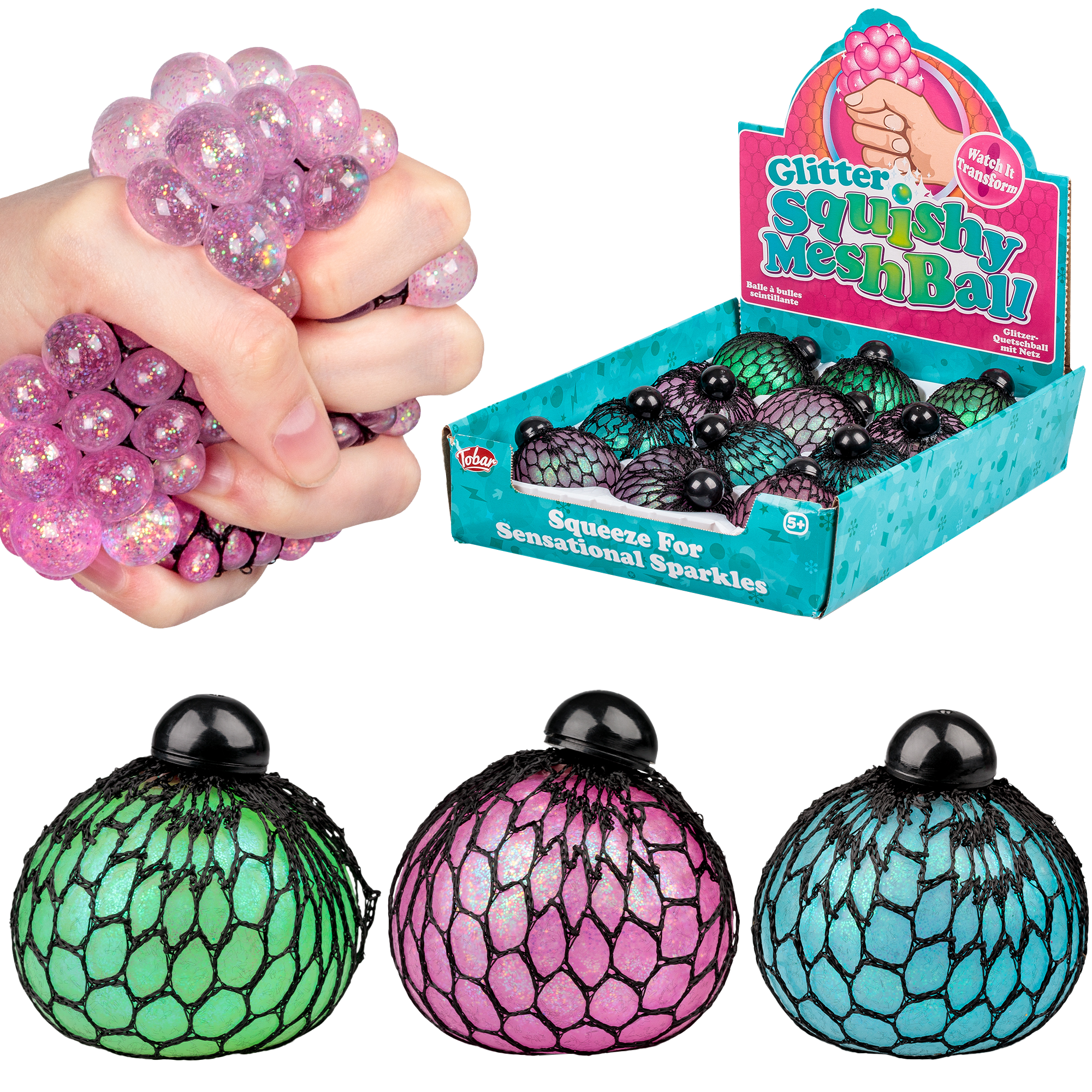 BOULE EN MAILLE SQUISHY À PAILLETTES ONE FOR FUN
