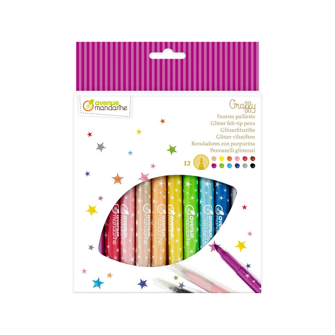 Lot de 12 feutres pailletés MY MANDARINE