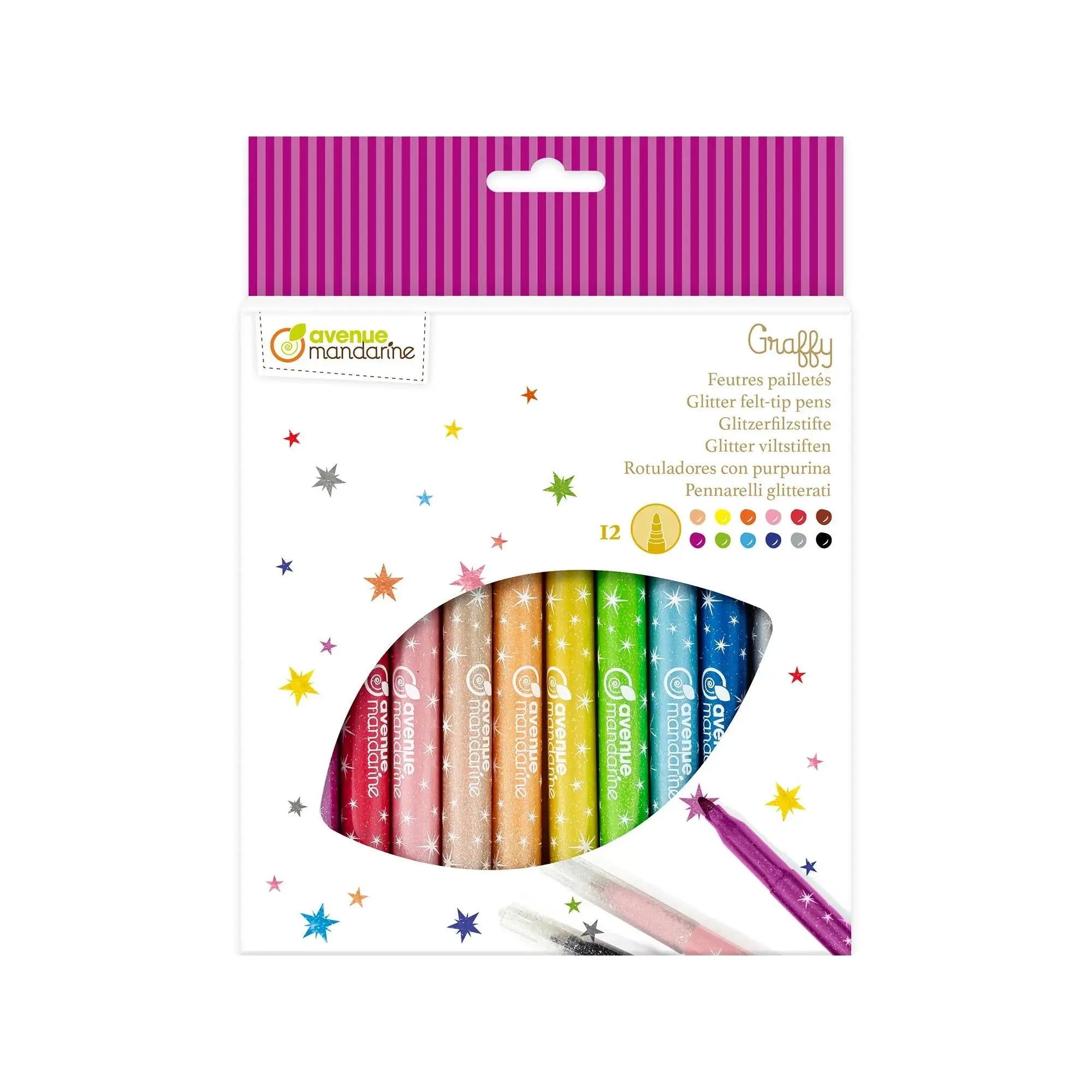 Lot de 12 feutres pailletés MY MANDARINE