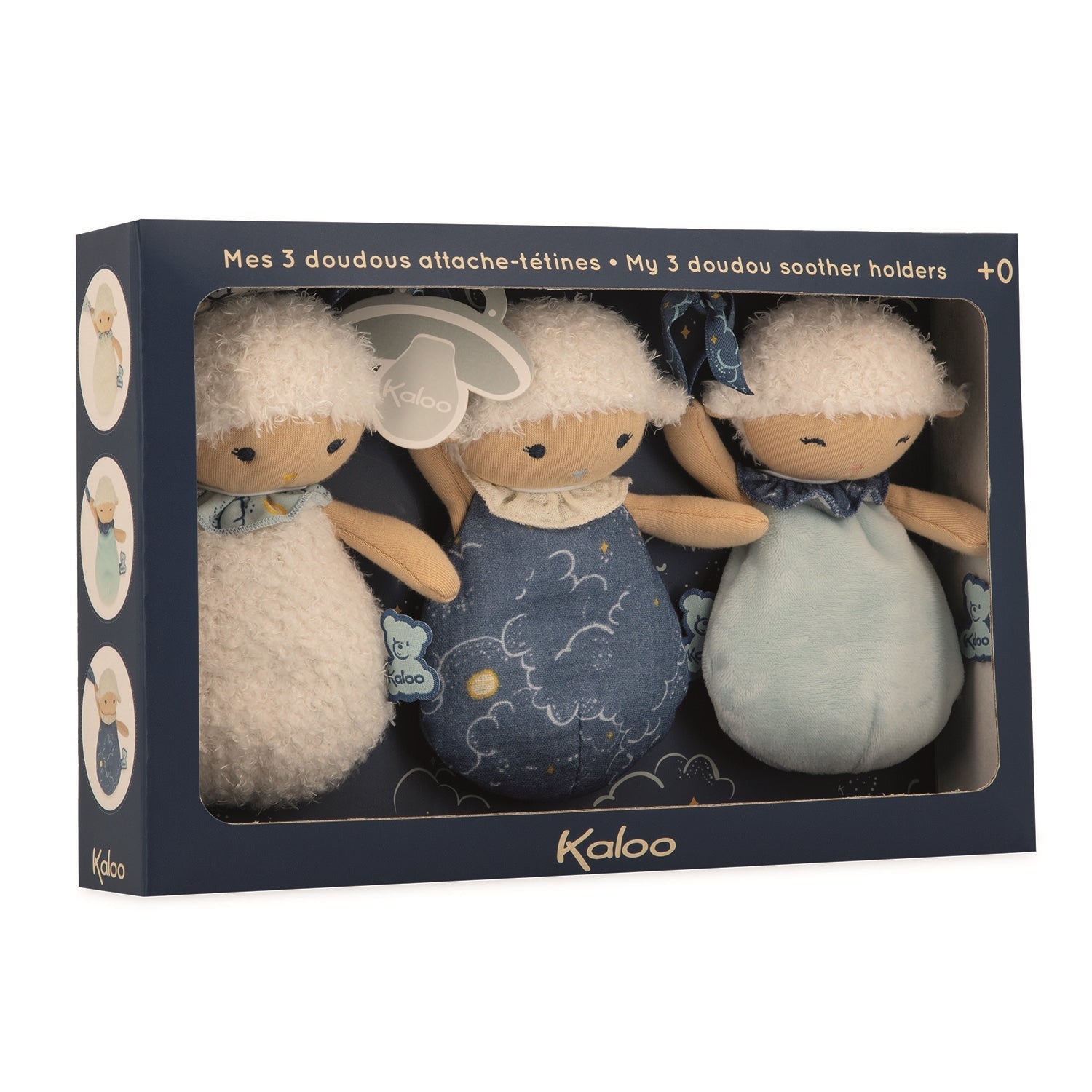 MES 3 DOUDOUS MOUTONS ATTACHE TETINES - 15 CM KALOO