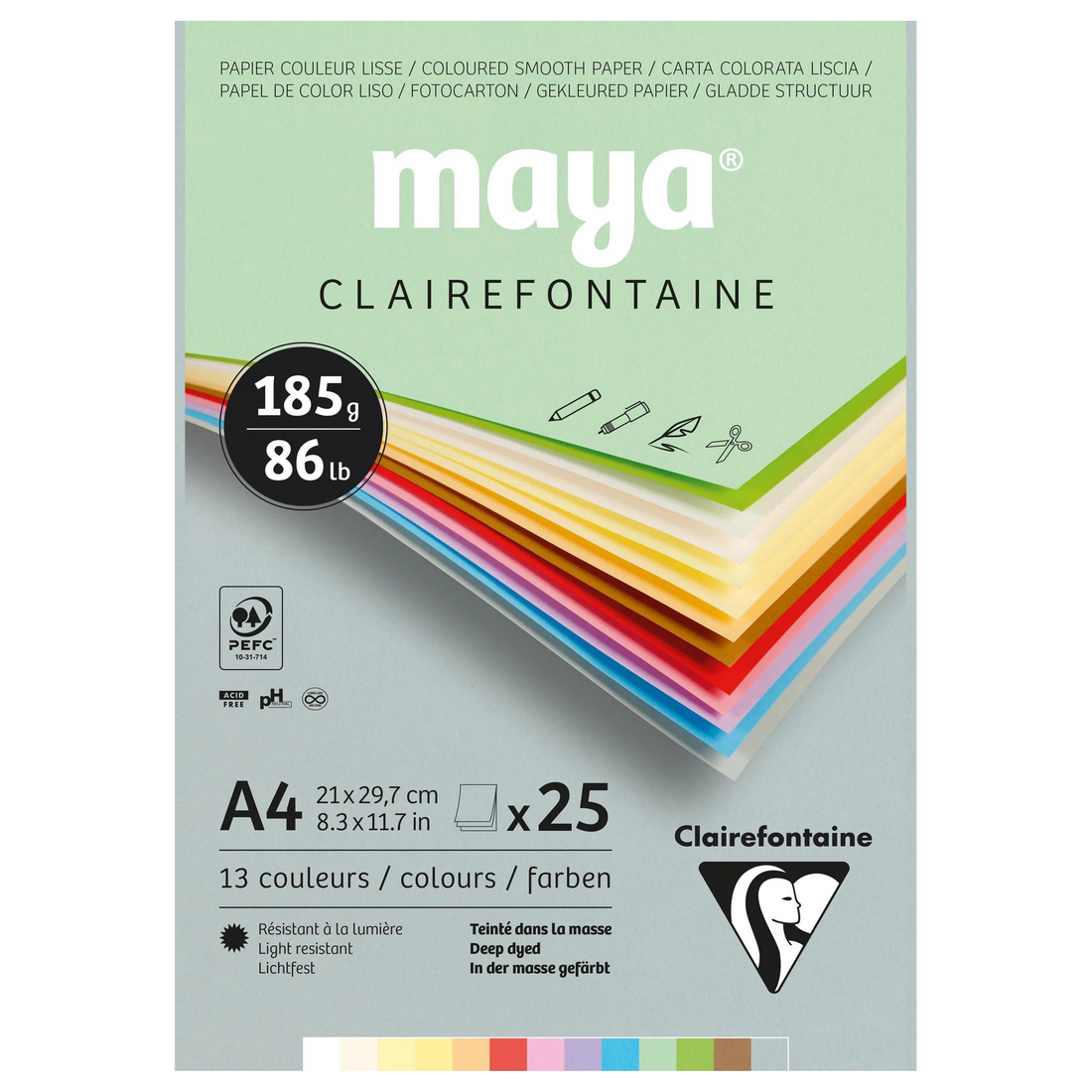 Maya A4 pad Pastel ass. 25 sheets (2x12col.+1 white) 185g