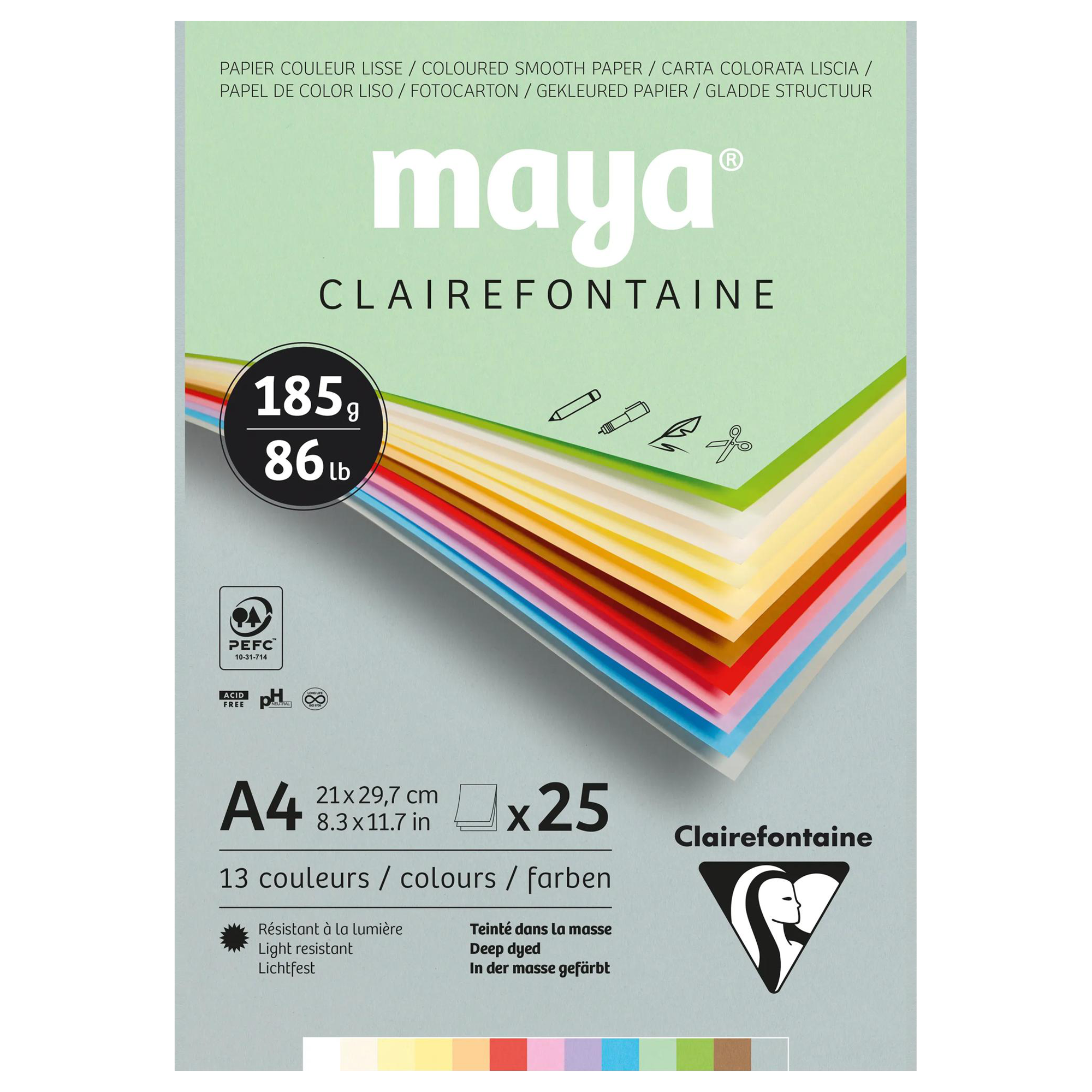 Bloc Maya Pastel A4 25 feuilles (2x12coul.+1blanc) 185g
