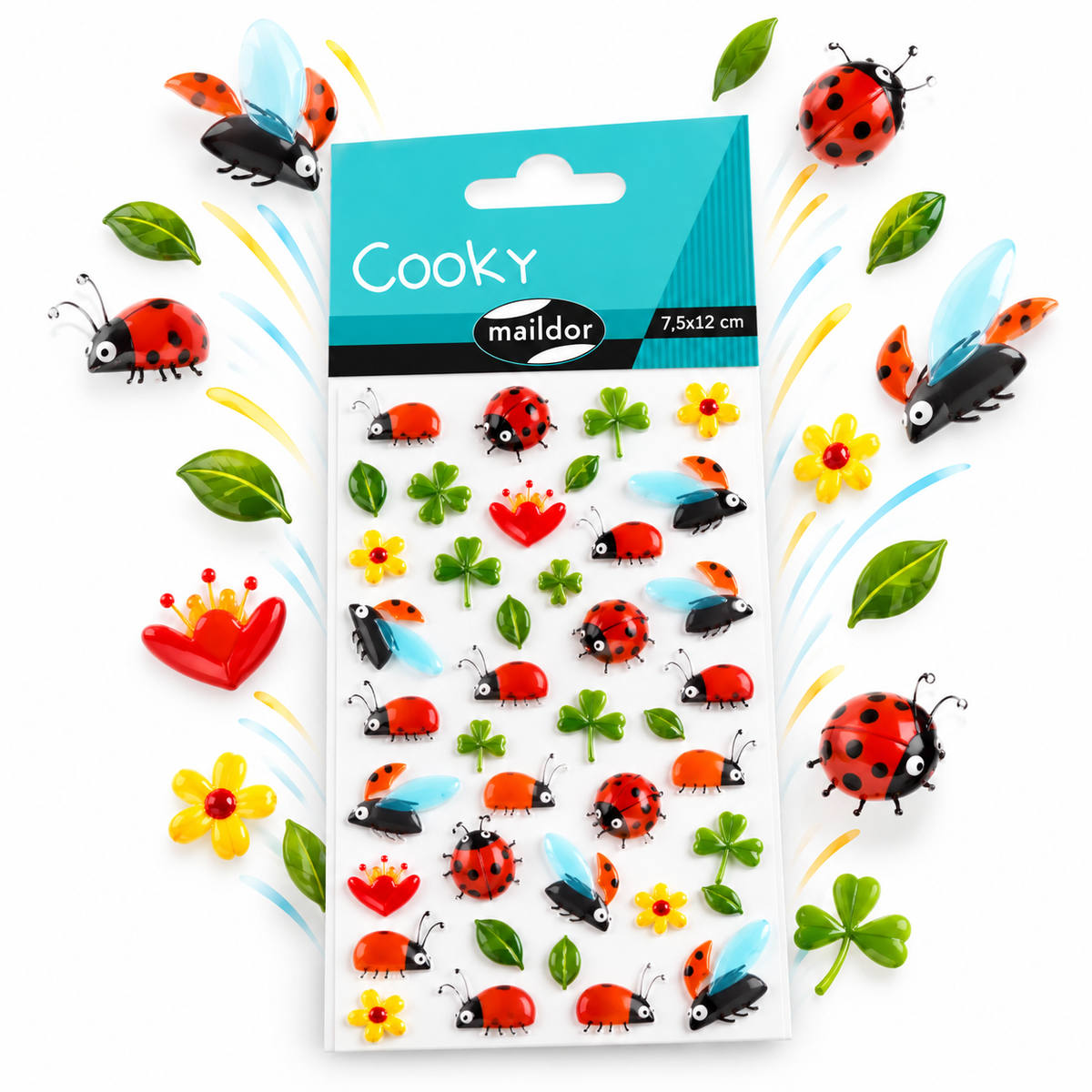 Autocollants Cooky Trèfles & Coccinelles 40 gomettes - MAILDOR