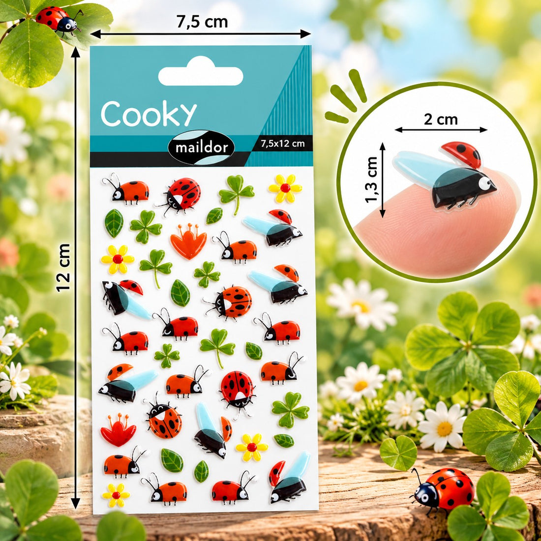 Autocollants Cooky Trèfles & Coccinelles 40 gomettes - MAILDOR