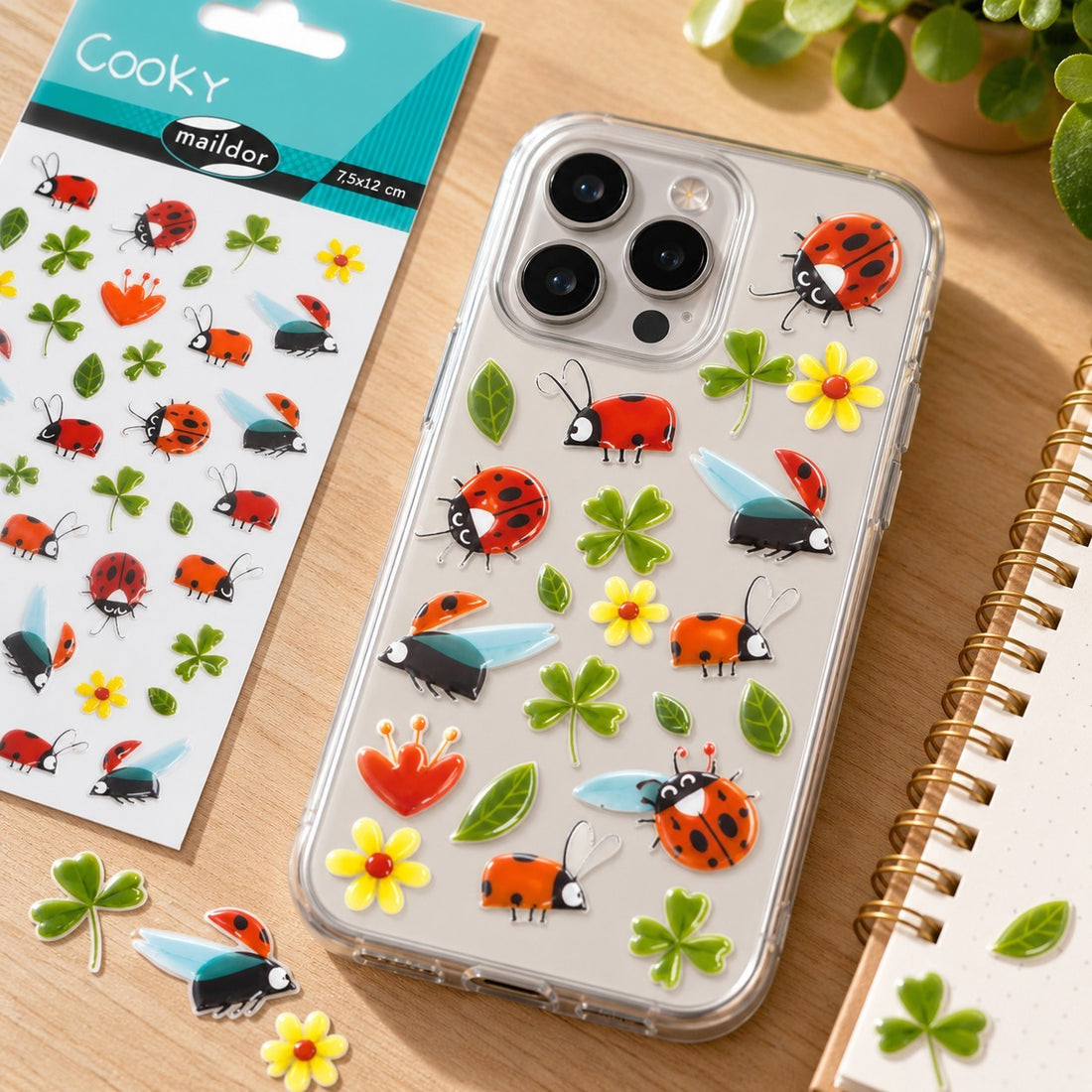 Autocollants Cooky Trèfles & Coccinelles 40 gomettes - MAILDOR