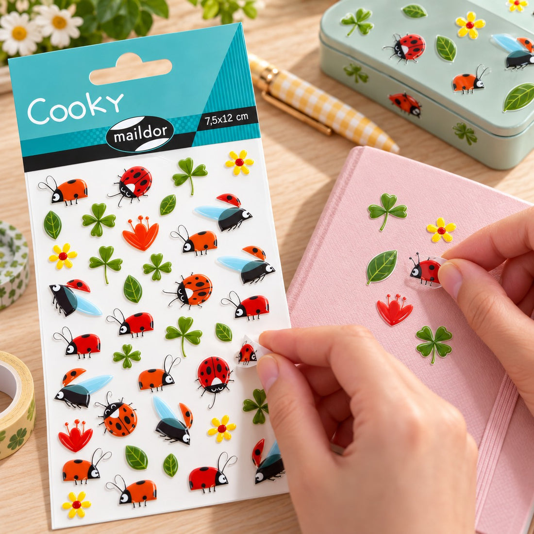 Autocollants Cooky Trèfles & Coccinelles 40 gomettes - MAILDOR