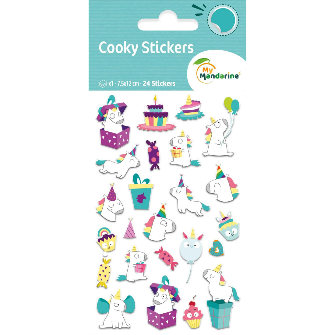 Autocollants Cooky Licorne Anniversaire 24 gommettes