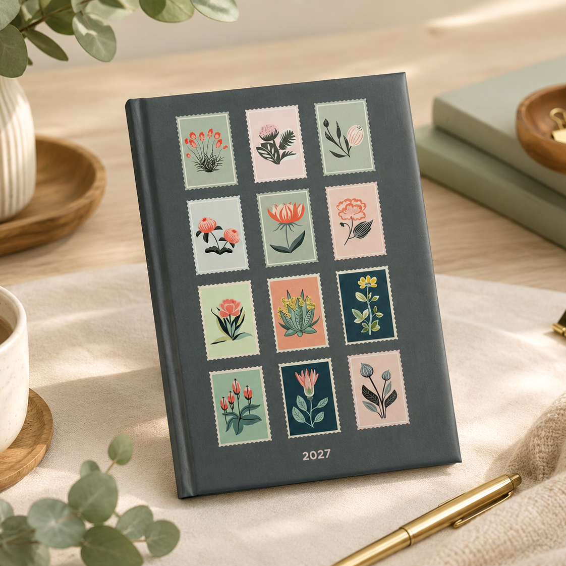 AGENDA ANNUEL 2027- MOYEN- 1S/2P- FLORE VINTAGE