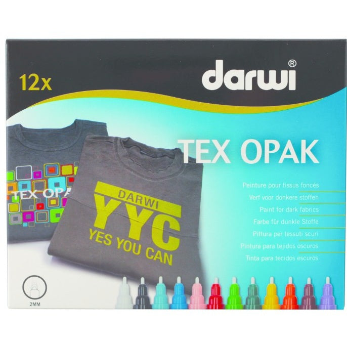darwi textile opak marqueur – pointe 2 mm – 6 ml   set 12 x 6 ml DARWI