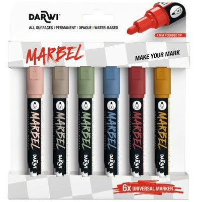 marbel set de 6 marqueurs universel pointe ronde médium 4mm assortiment nature DARWI