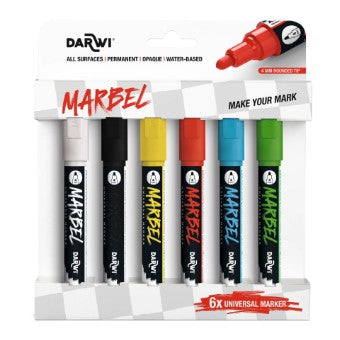marbel set de 6 marqueurs universel pointe ronde médium 4mm assortiment primaire DARWI