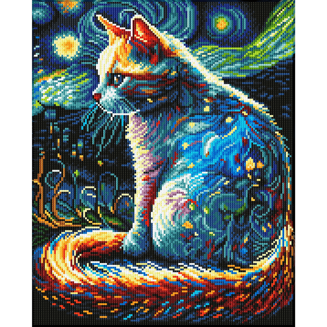 CHAT DE LA NUIT ÉTOILÉE (19.9" x 15.9" - 50,5cm x 40,5cm) DIAMOND DOTZ