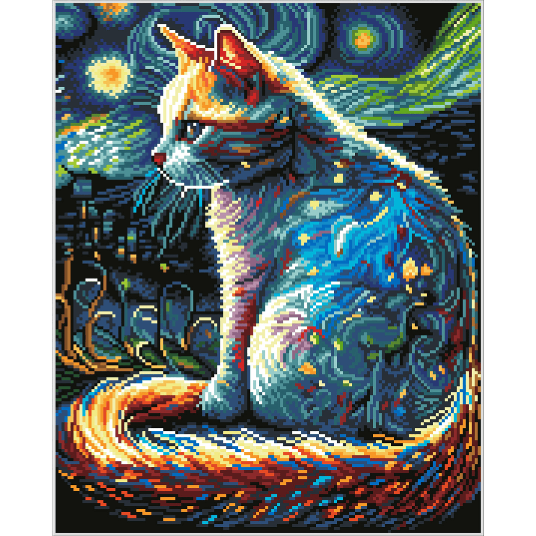 CHAT DE LA NUIT ÉTOILÉE (19.9" x 15.9" - 50,5cm x 40,5cm) DIAMOND DOTZ