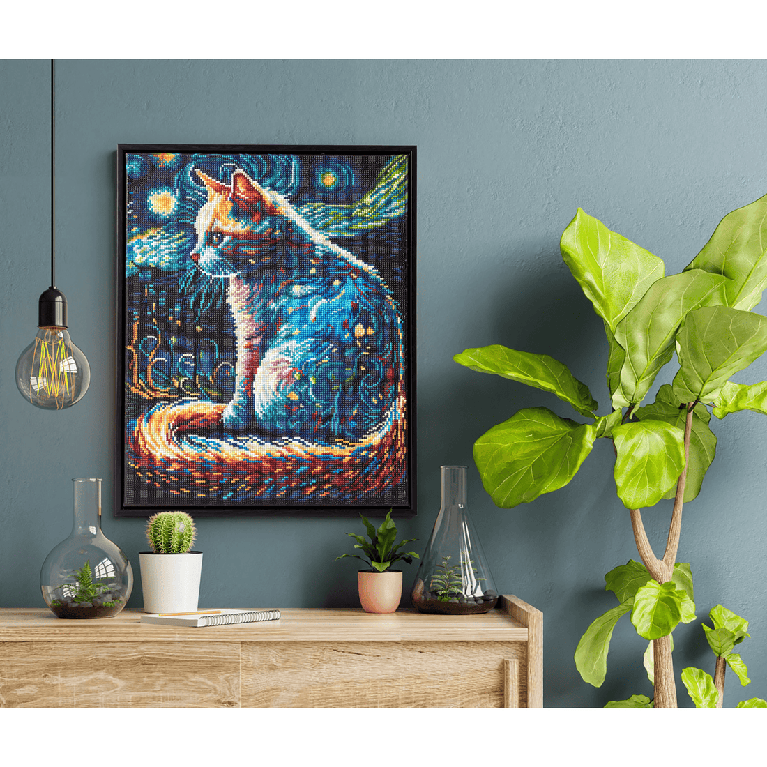 CHAT DE LA NUIT ÉTOILÉE (19.9" x 15.9" - 50,5cm x 40,5cm) DIAMOND DOTZ