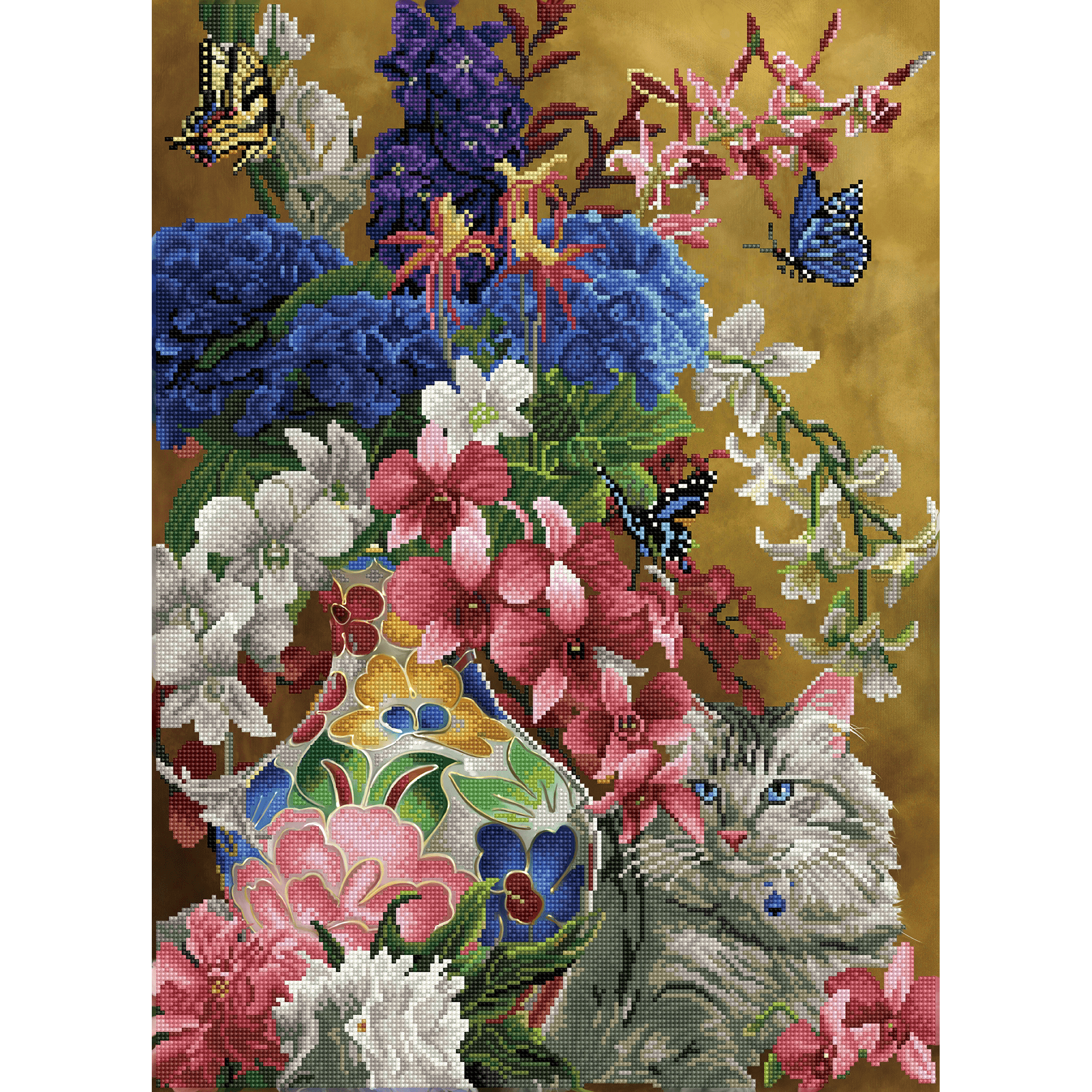 Chat & Fleurs dorés 60X80 DIAMOND DOTZ