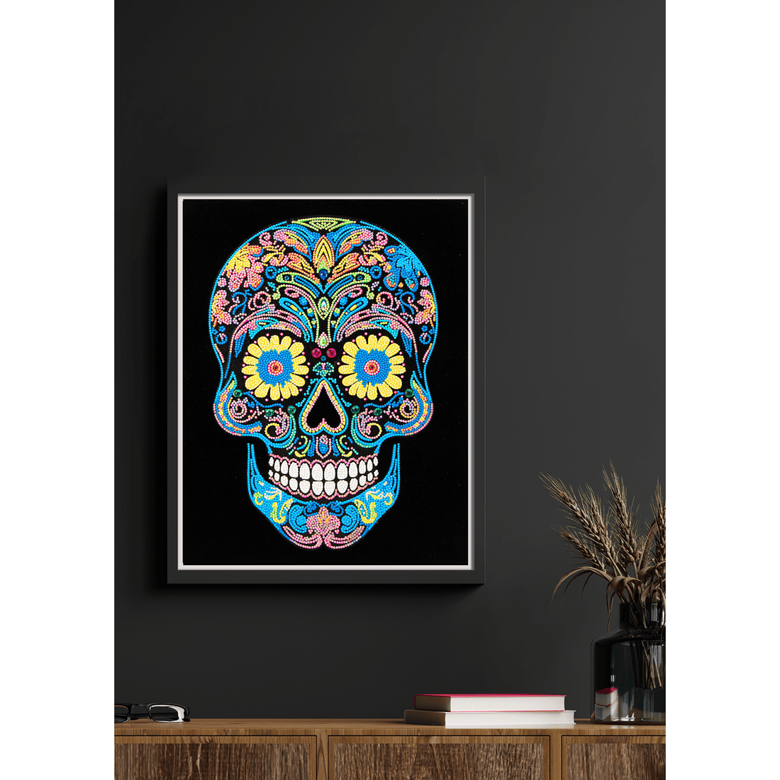 CRÂNE DE SUCRE NÉON (17.1" x 21.1" - 43,5cm x 53,7cm) DIAMOND DOTZ