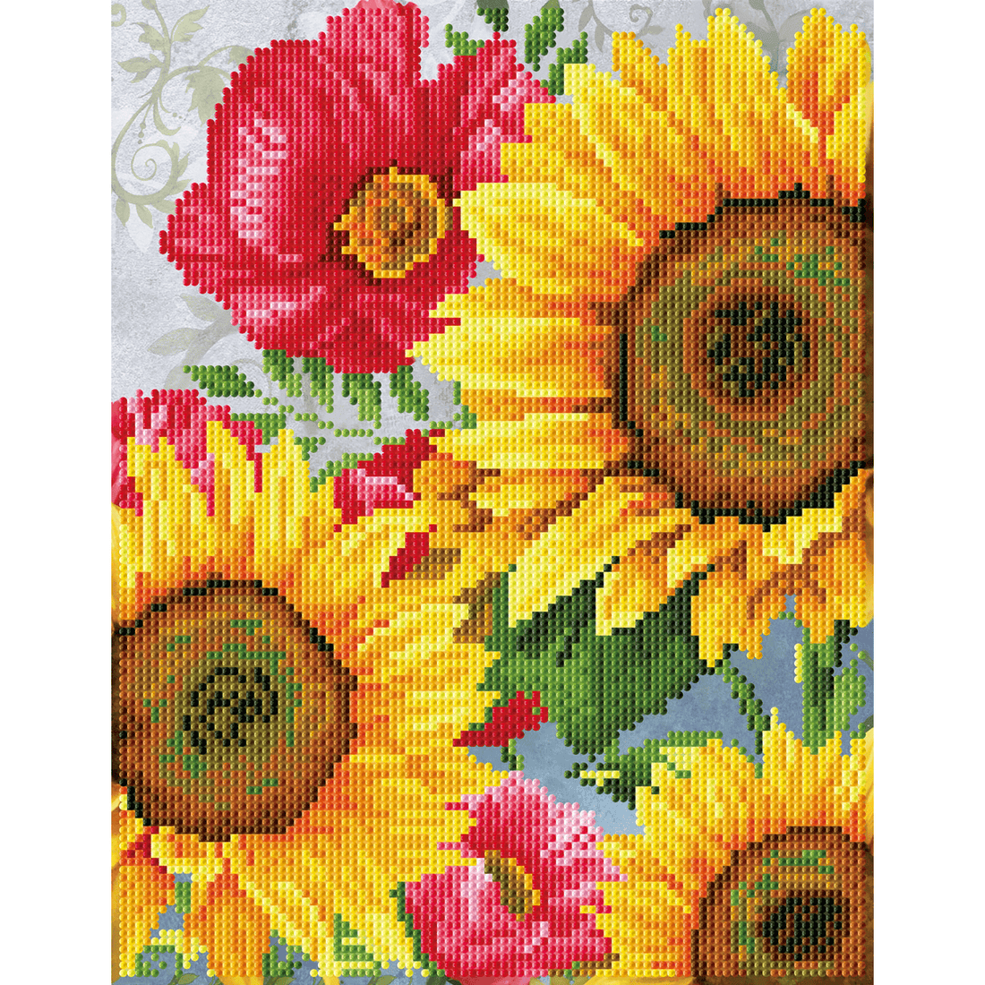 COQUELICOTS ET TOURNESOLS (13.6" x 10.5" - 35cm x 27cm) DIAMOND DOTZ