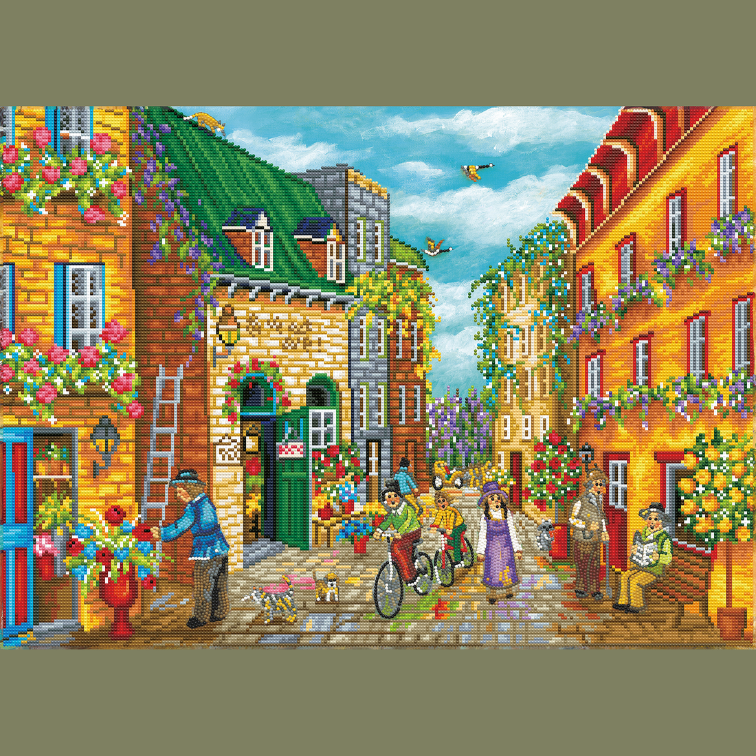 CHRISTINE GENEST - LA RUELLE AUX 1001 FLEURS (28" x 20" - 71cm x 51cm) DIAMOND DOTZ