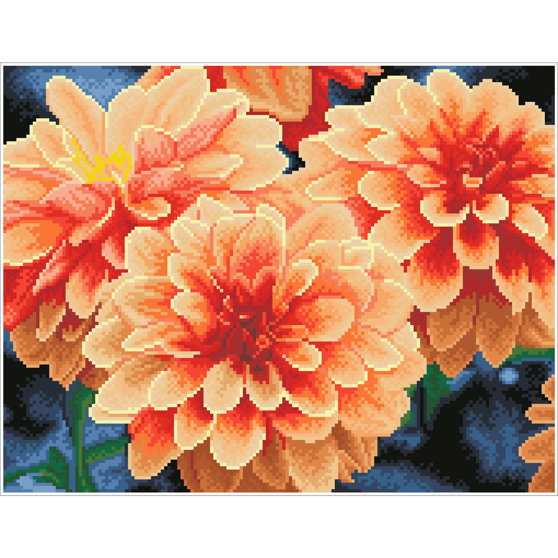 Dahlias Pêche 53X43 DIAMOND DOTZ