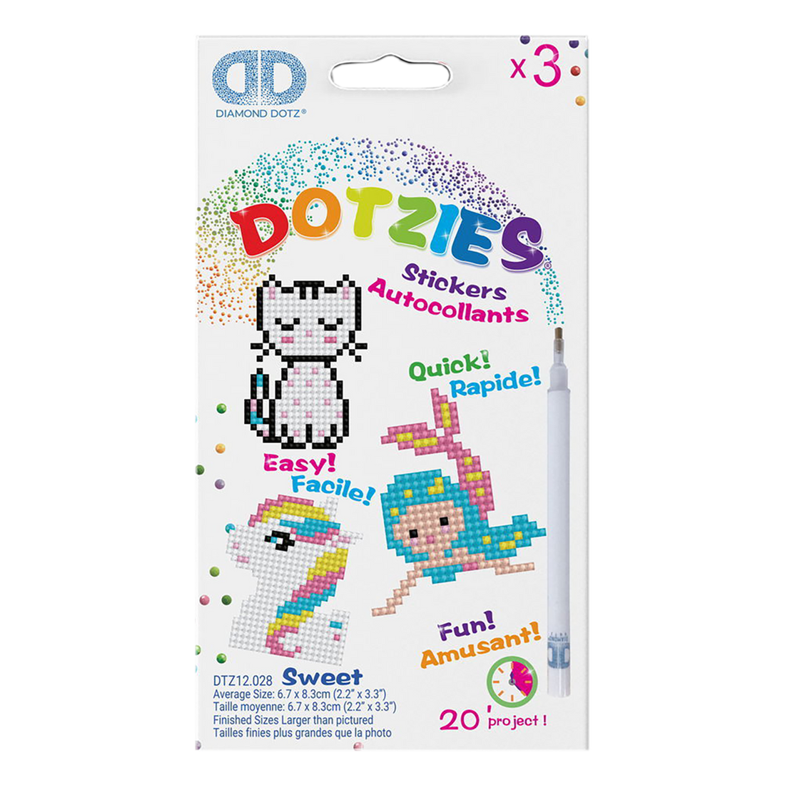 Dotzies Stickers (3) Unicorn, Kitten, Mermaid 18x10 DIAMOND DOTZ