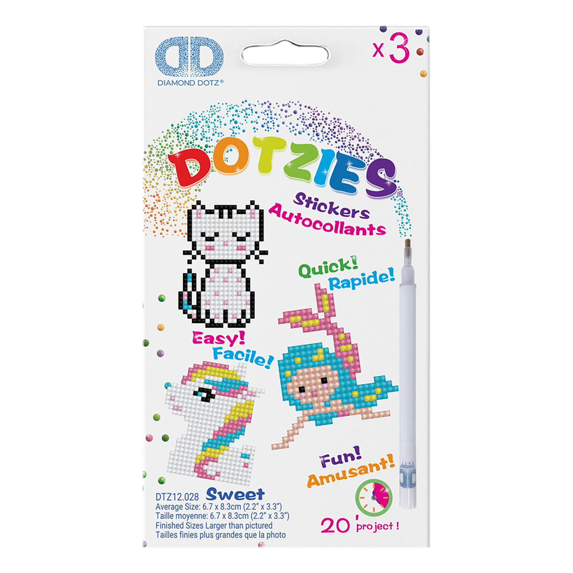 Dotzies Stickers (3) Unicorn, Kitten, Mermaid 18x10 DIAMOND DOTZ