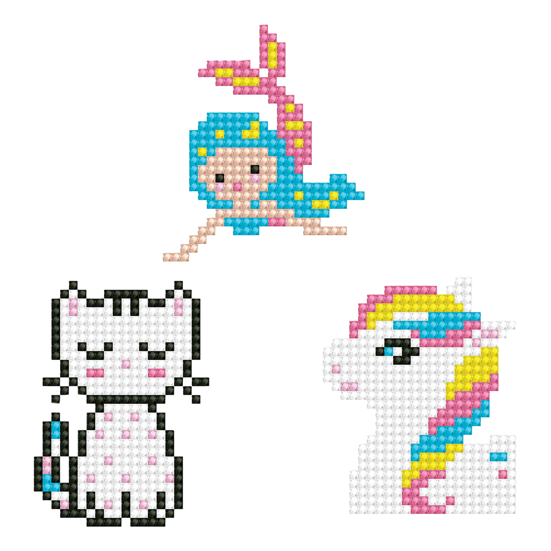 Dotzies Stickers (3) Unicorn, Kitten, Mermaid 18x10 DIAMOND DOTZ