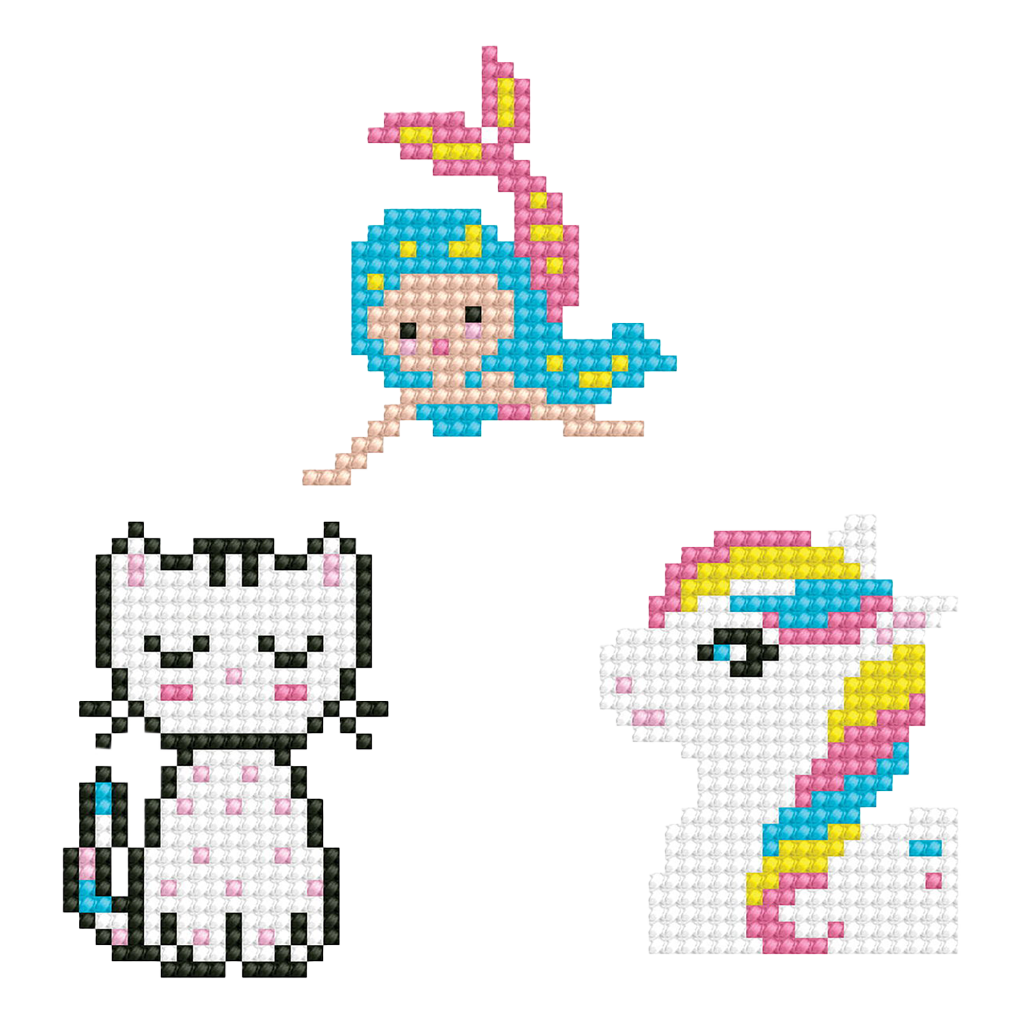Dotzies Stickers (3) Unicorn, Kitten, Mermaid 18x10 DIAMOND DOTZ