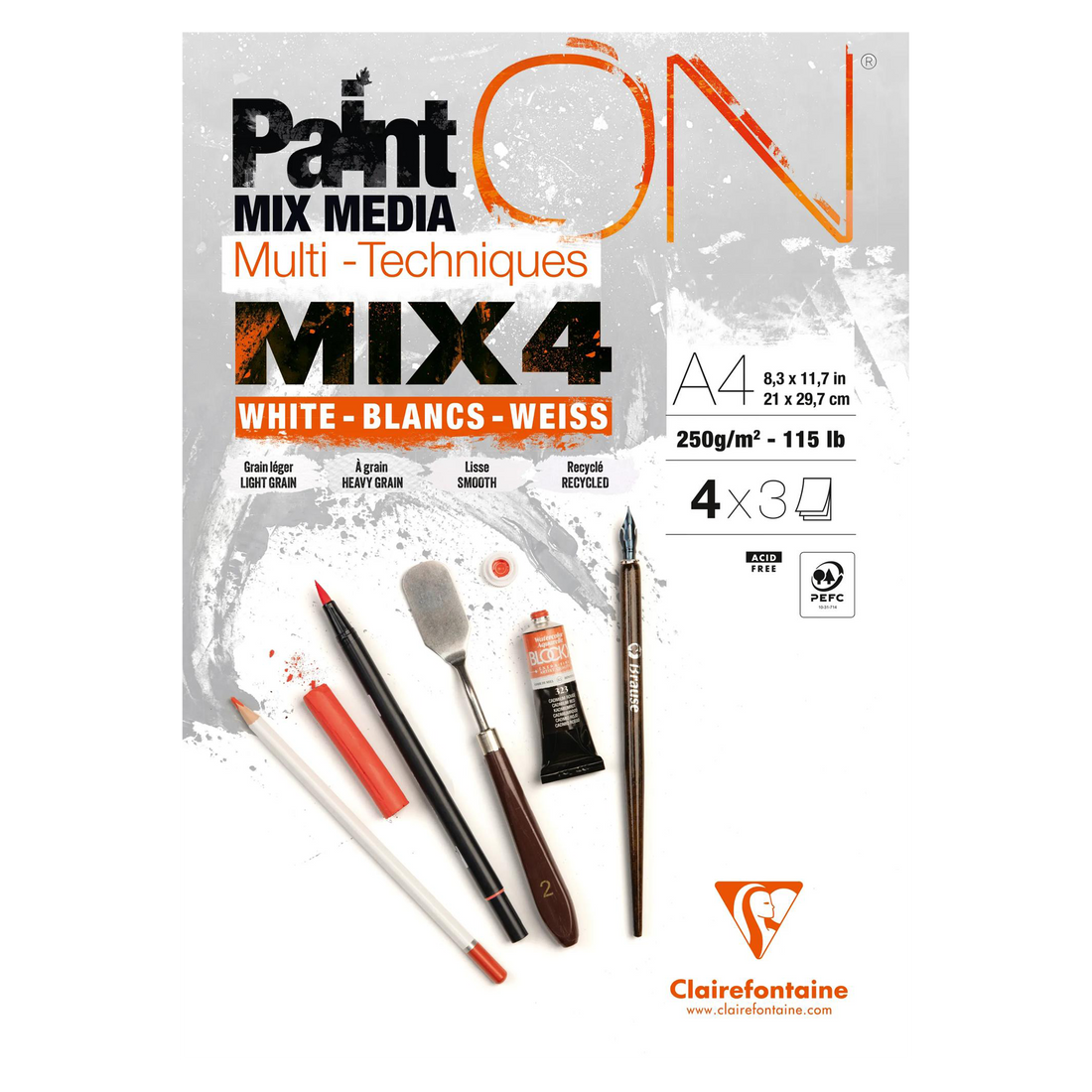 Bloc PaintON 12F Mix 4Blancs x3F A4 250g
