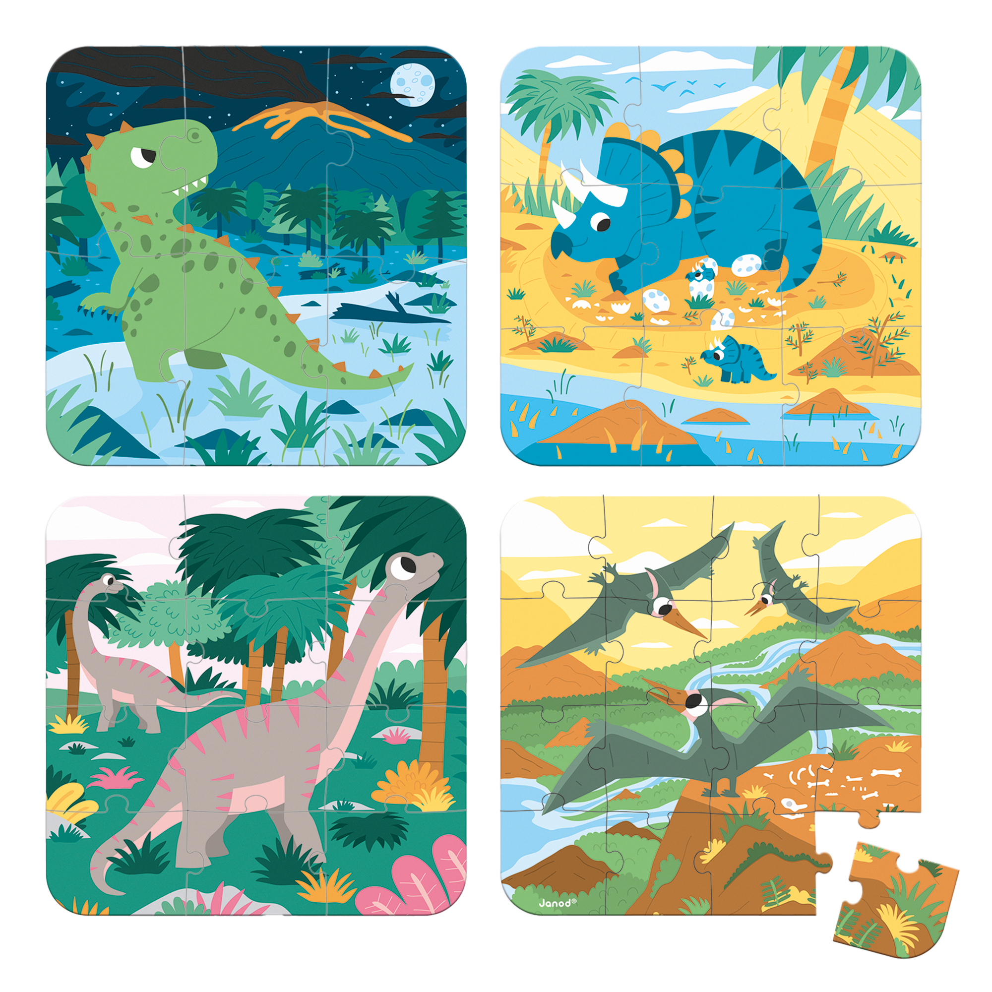 4 EN 1 CASSE-TÊTE PROGRESSIFS - DINOSAURES JANOD PUZZLES
