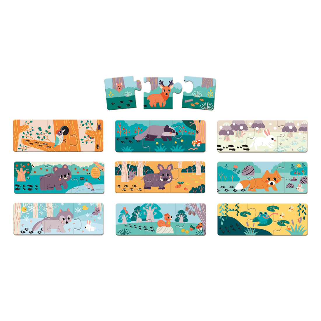PZ3: ENS. 10 CASSE-TÊTE DE 3 pcs - EMPREINTES D'ANIMAUX JANOD PUZZLES