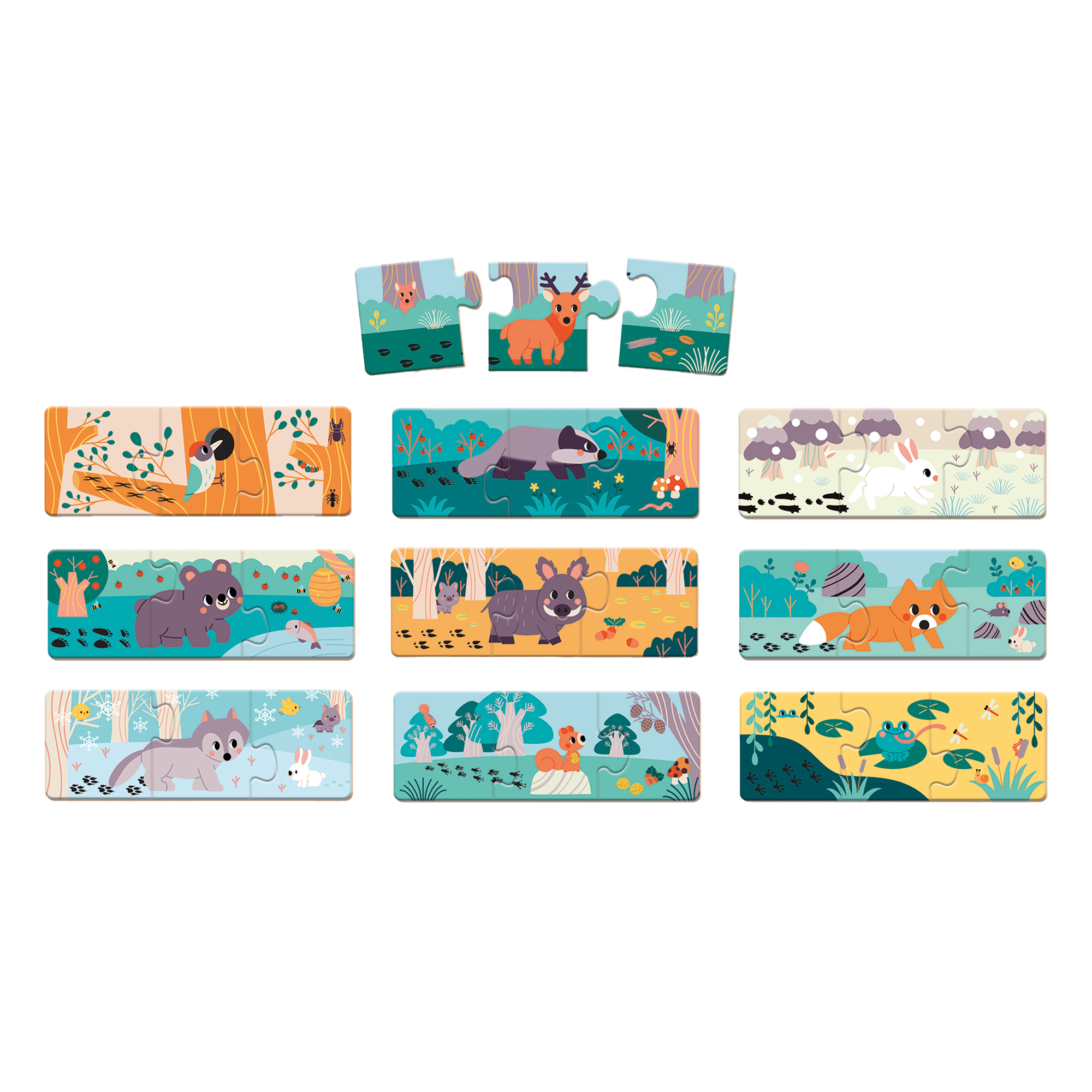PZ3: ENS. 10 CASSE-TÊTE DE 3 pcs - EMPREINTES D'ANIMAUX JANOD PUZZLES
