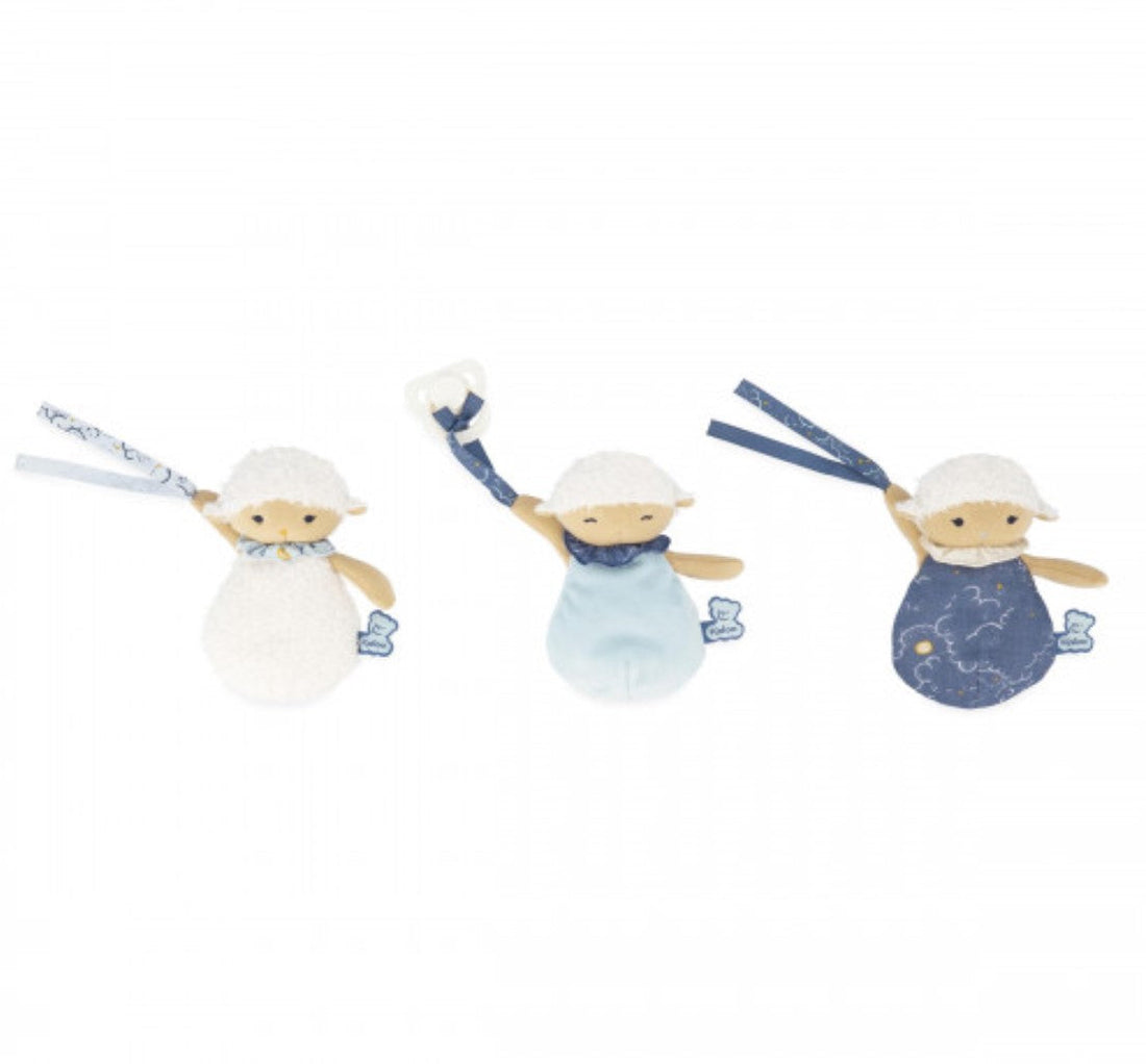 MES 3 DOUDOUS MOUTONS ATTACHE TETINES - 15 CM KALOO
