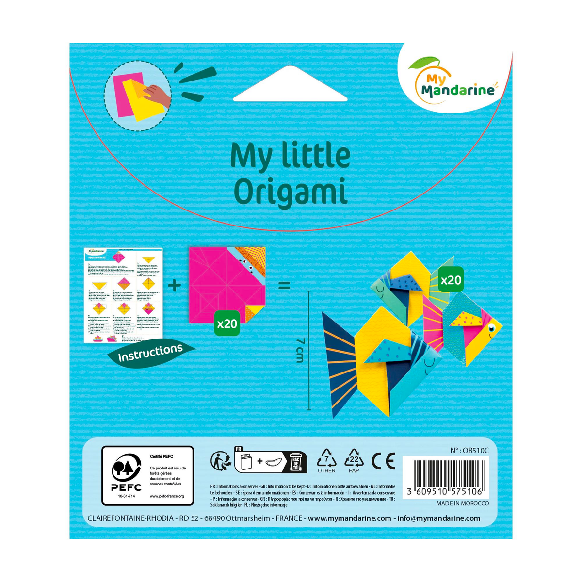 Papier My Little Origami Poisson 20 feuilles (12 x 12 cm) - MY MANDARINE