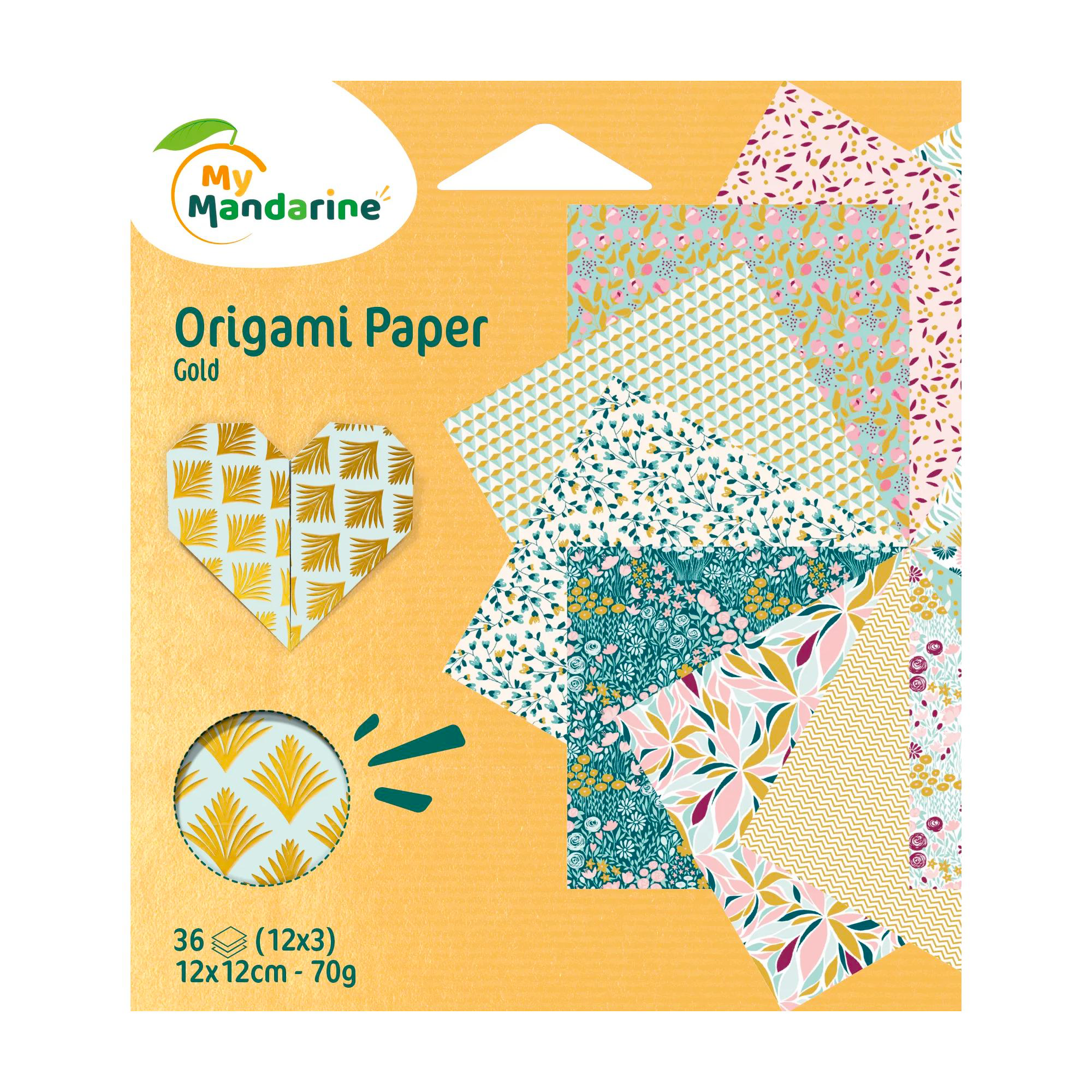 Papier Origami Papier Doré pochette de 60 feuilles 3 formats - MY MANDARINE