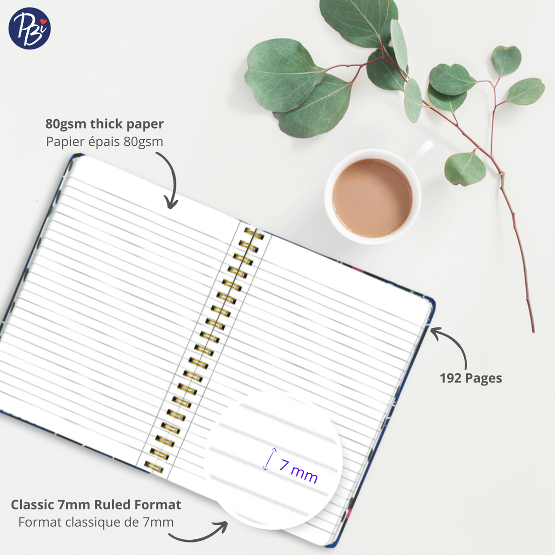 CAHIER DE NOTES - GRAND - FLEURS BLEUES ET ROSES PBI LIVRES NOTES