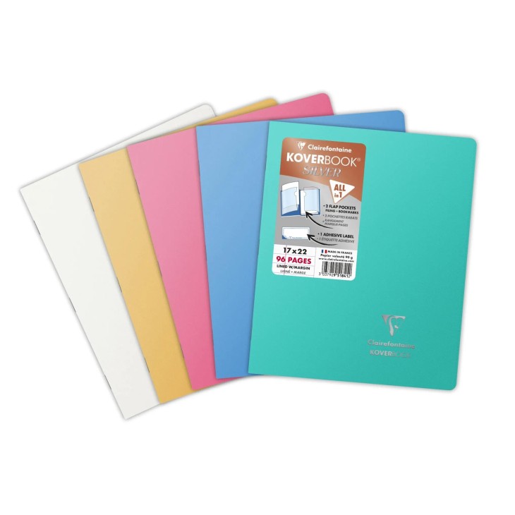 Koverbook Silver cahier polypro agrafé ligné+M -assortis- 96 pages (17x22cm) CLAIREFONTAINE