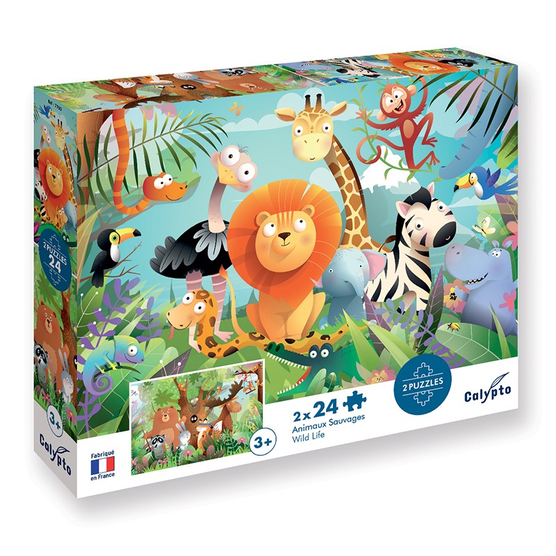 Puzzles children 2 X 24 pieces 330X230mm Wild Animals SENTOSPHERE