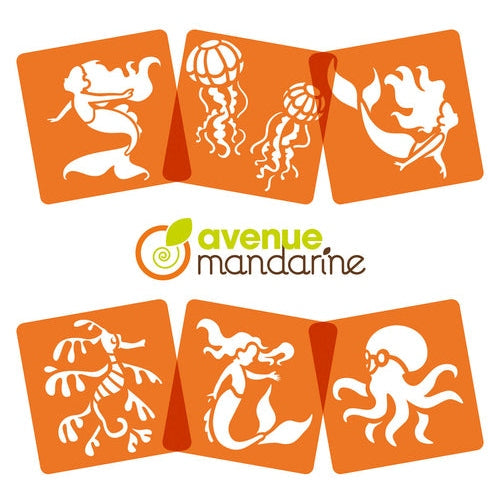 6 pochoirs sirènes et animaux marins MY MANDARINE